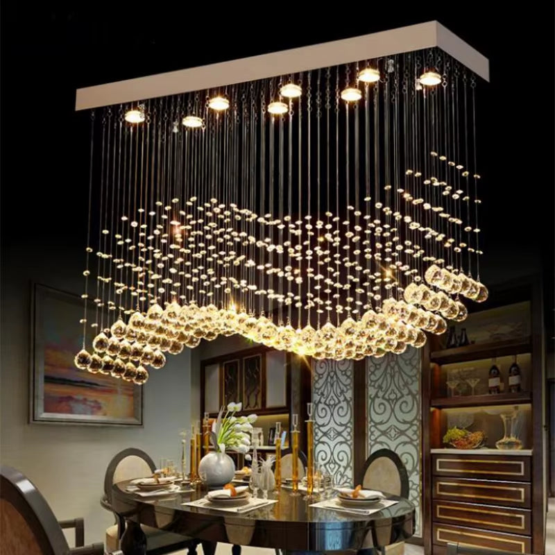 Modern LED Rectangle Living Room K9 Crystal Chandeliers Light Fixtures for Cafe Office Indoor Home Lamp Fixtures