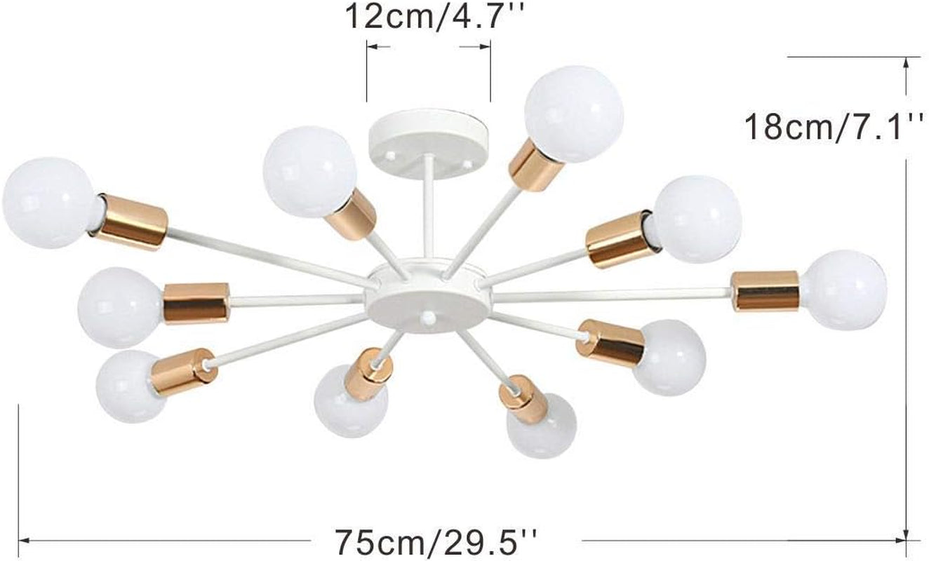 Lighting Semi Flush Mount Chandelier Lighting 10-Light White Sputnik Ceiling Light Mid Modern Ceiling Lamp for Living Room Restaurant Kitchen Island (10 Lights White)