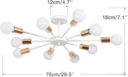 Lighting Semi Flush Mount Chandelier Lighting 10-Light White Sputnik Ceiling Light Mid Modern Ceiling Lamp for Living Room Restaurant Kitchen Island (10 Lights White)