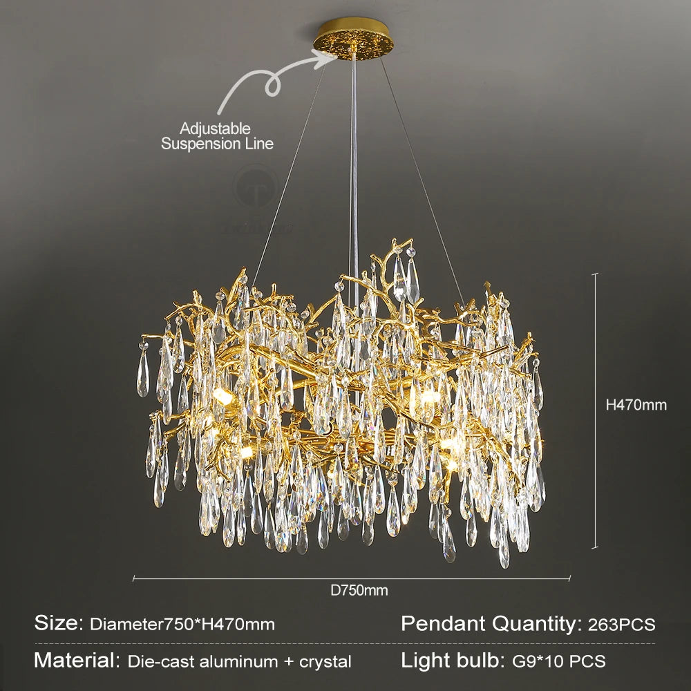 Modern Luxury Crystal Chandelier Branch Ceiling Crystal Chandelier Gold for Kitchen Dining Living Room Bedroom Chandeliers