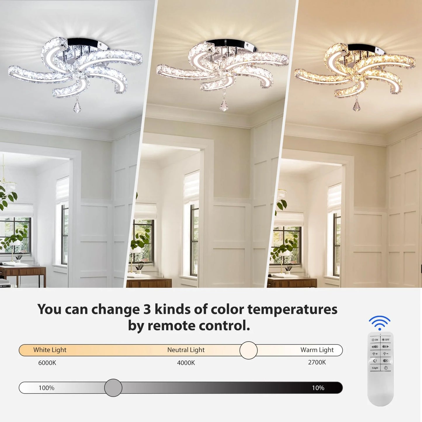 Modern Dimmable Crystal Led Ceiling Light 5 Arms Acrylic Crystal Chandeliers Stainless Steel Pendant Light