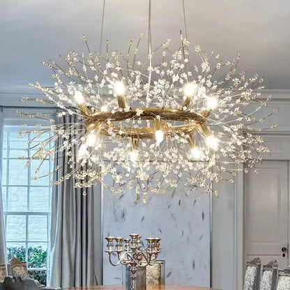 Calzada Decor 12-Light Gold Dandelion Firework Chandelier, round Pendant Ceiling Lighting