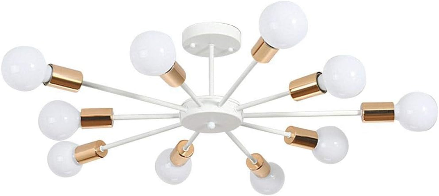 Lighting Semi Flush Mount Chandelier Lighting 10-Light White Sputnik Ceiling Light Mid Modern Ceiling Lamp for Living Room Restaurant Kitchen Island (10 Lights White)