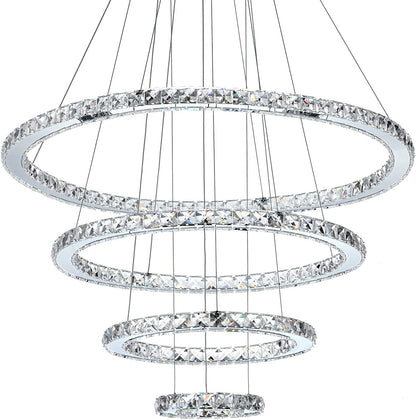 Crystal Chandeliers Modern LED Ceiling Lights Fixtures Pendant Lighting Dining Room Chandelier Contemporary Adjustable Stainless Steel Cable 4 Rings DIY Design D31.5+23.6"+15.7"+7.8"