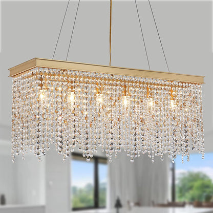 Gold Chandeliers Luxury Modern Crystal Chandelier Light Fixtures for Dining Room Kitchen Island Living Room L30 6-Lights UL Listed