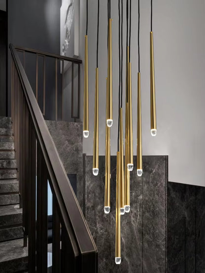 Postmodern Luxury Crystal LED Chandeliers Nordic Golden Black Long Chandelier Stairs Hanging Lamp Restaurant Ceiling Chandeliers