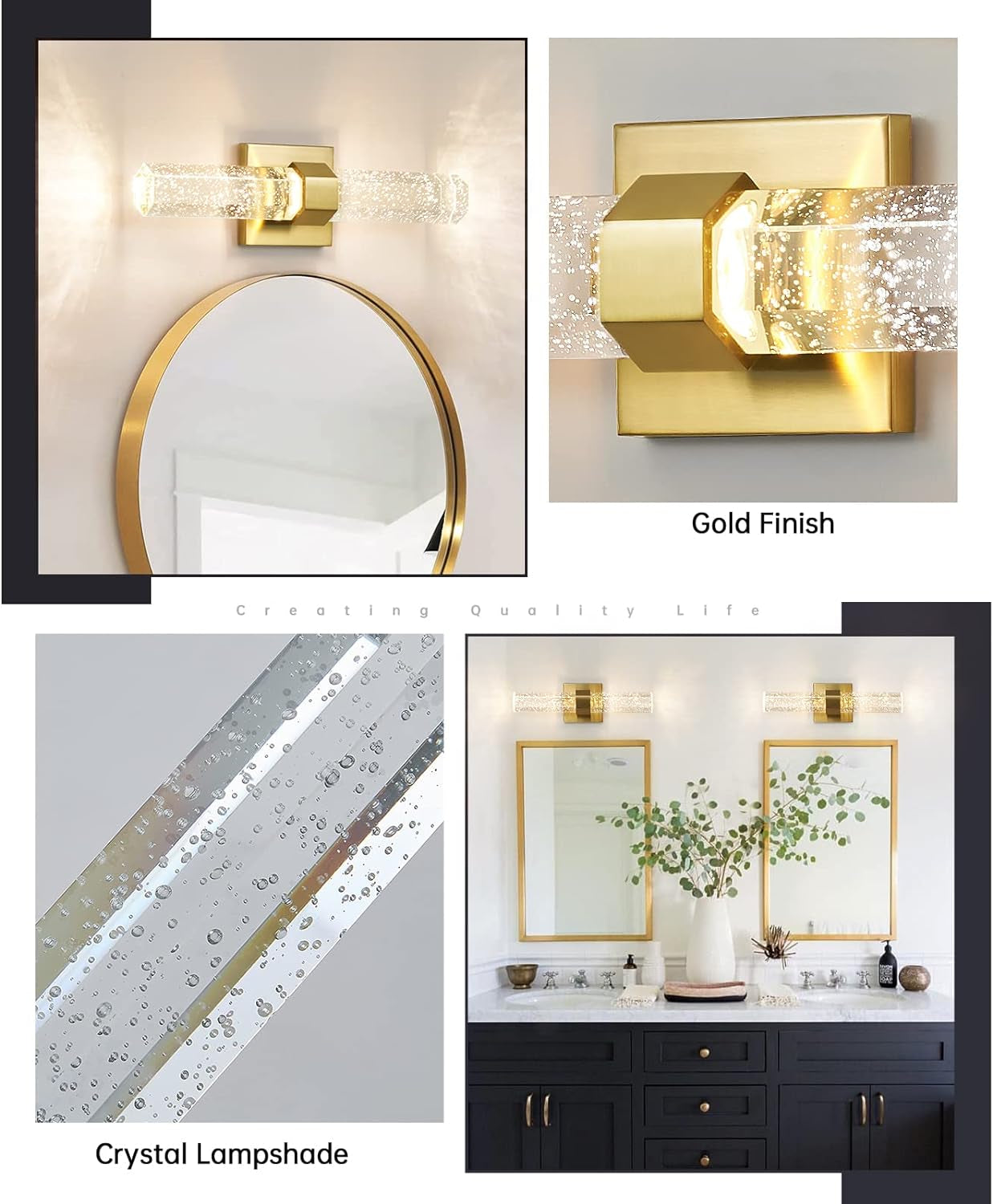 Bathroom Sconce Wall Lighting - Modern Gold Wall Sconce Crystal Wall Light 3000K LED Wall Mount Light Vertical and Horizontal Bathroom Vanity Light Fixture for Living Room Bedroom