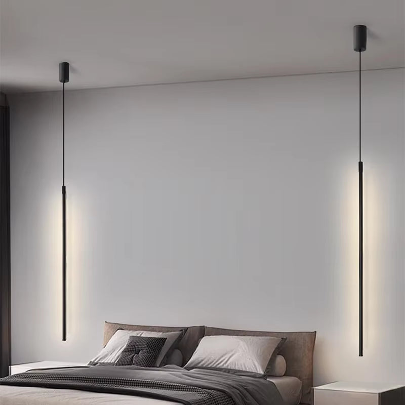 Modern LED Pendant Lights Minimalist Black Aluminum Chandeliers for Dining Room Bedroom Decor Bedside Background Hanging Lamp