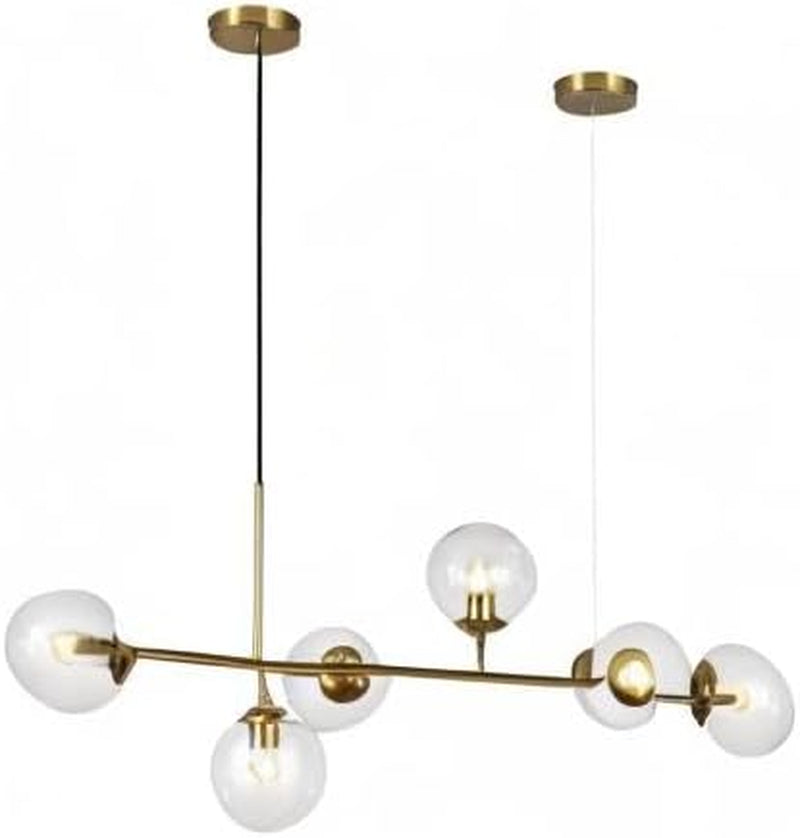 Lighting 6 Light Bubble Chandelier Lighting Clear Glass Globe Chandelier Brass Gold Linear Chandelier Mid Century Modern Pendant Light for Living Room Kitchen Island Dining Room