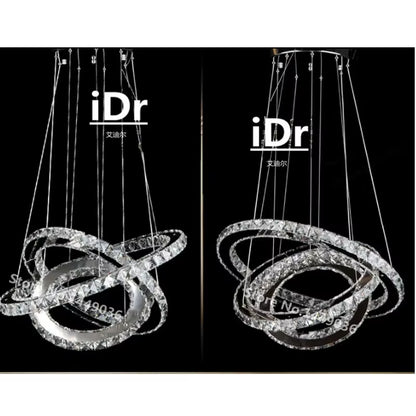 3 Rings Crystal LED Chandelier Light Fixture Crystal Light Lustre Hanging Suspension Light for Dining Room, Foyer, Stairs C-018