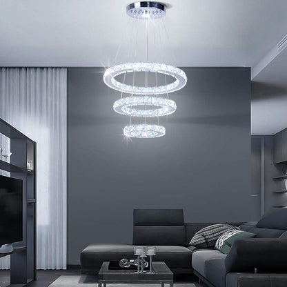 LED Chandeliers Modern Ceiling Light Fixture 3 Rings Adjustable Stainless Steel Pendant Light Chandelier for Bedrooms Living Room (Cool White)