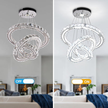 LED Chandeliers Modern Ceiling Light Fixture 3 Rings Adjustable Crystal Chandelier Light Fixture Ceiling Hanging Pendant Light for Living Room Dining Bedrooms Hall