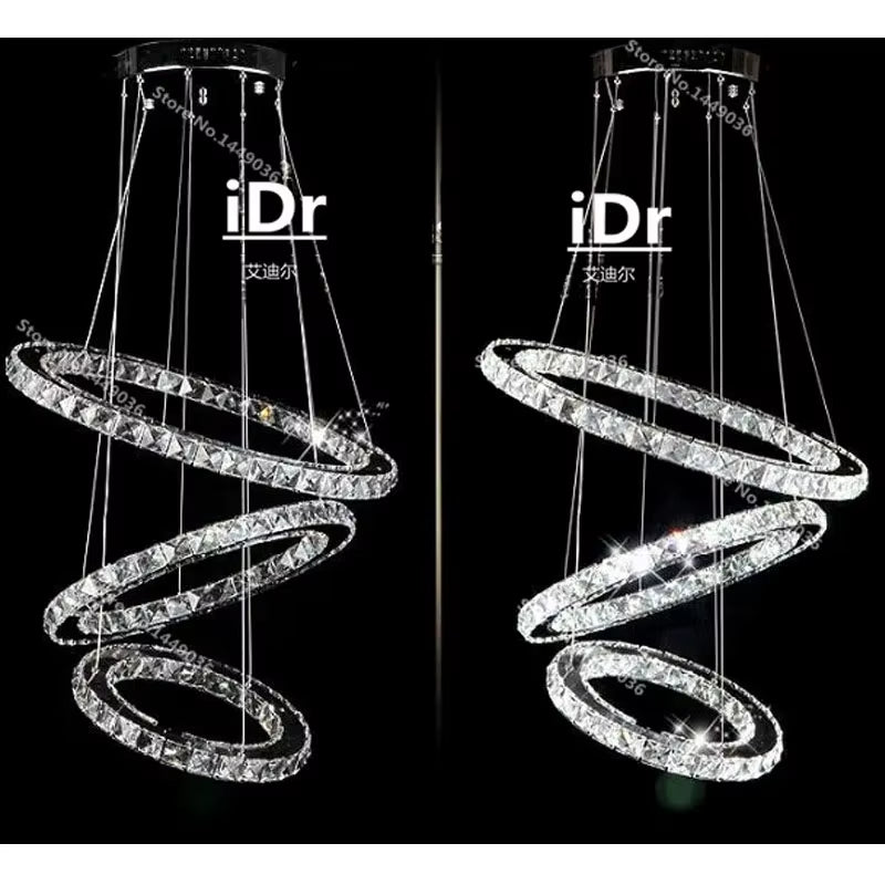 3 Rings Crystal LED Chandelier Light Fixture Crystal Light Lustre Hanging Suspension Light for Dining Room, Foyer, Stairs C-018