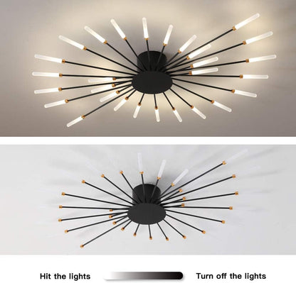 Modern Flower-Shaped Ceiling Light Fixture for Living and Dining Rooms - Flush Mount Metal and Acrylic Sputnik Design with 42 LED Lights in Matte Black