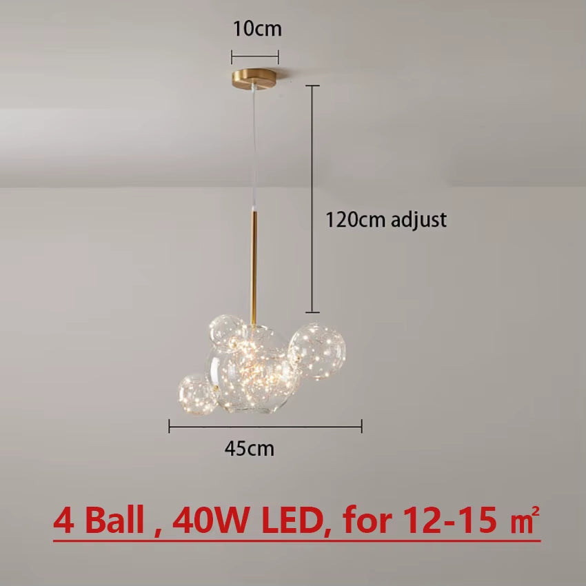 Modern Spheres LED Chandelier Glass Bubbles Ball Gold Pendant Lighting for Dinning Living Room Kitchen Bar Bedroom Hanging Lamp