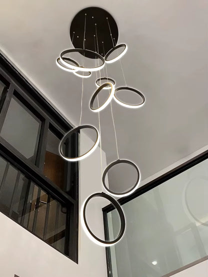 2024 Modern LED Chandelier Household Lighting Circular Ring Ceiling Chandelier Suspension Lamp Villa Nordic Staircase Chandelier