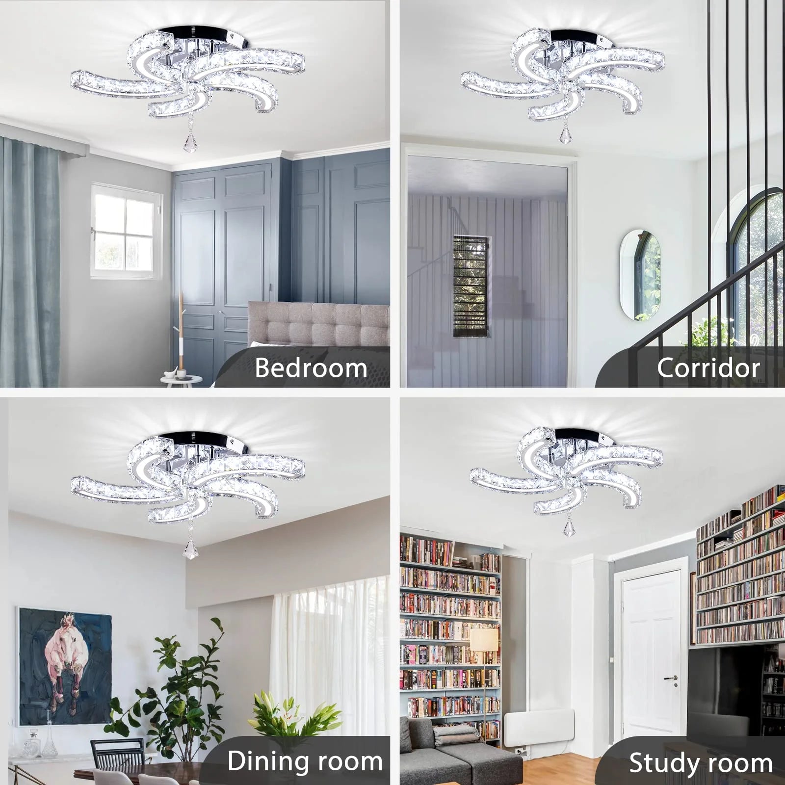 Modern Dimmable Crystal Led Ceiling Light 5 Arms Acrylic Crystal Chandeliers Stainless Steel Pendant Light