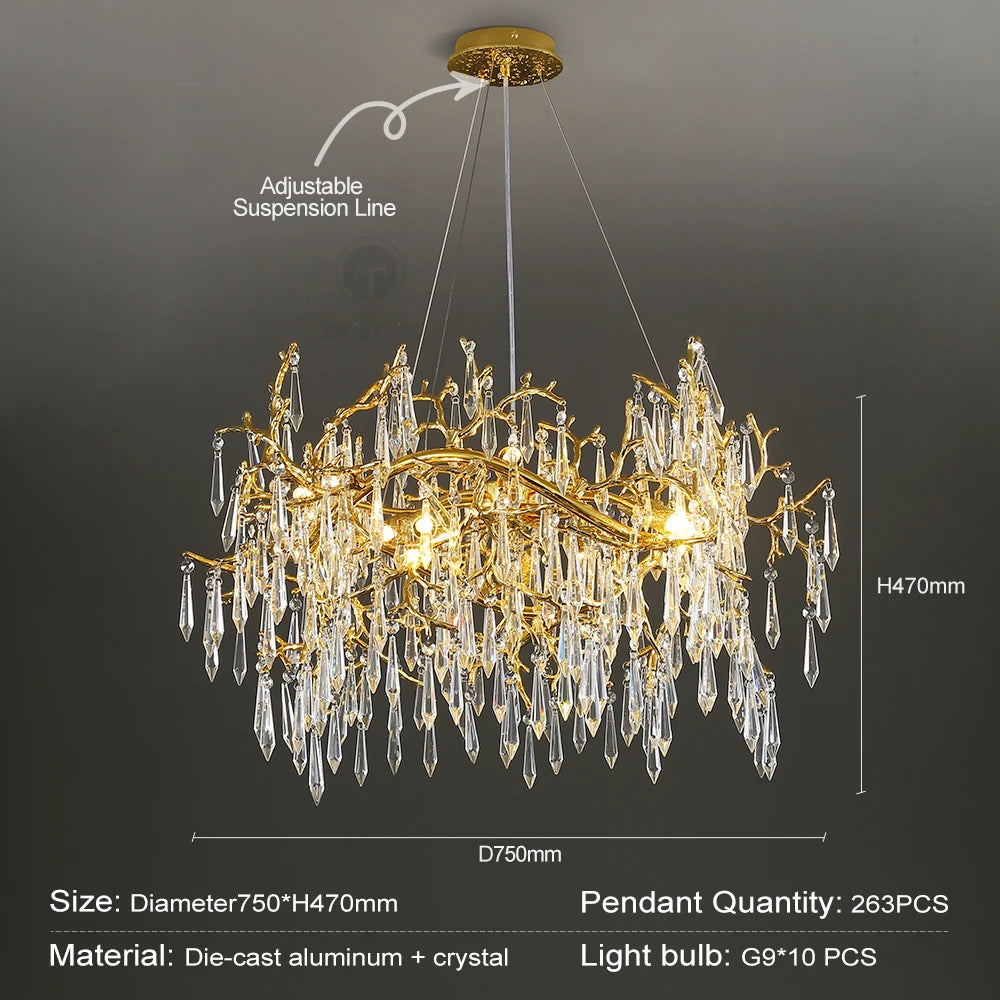 Modern Luxury Crystal Chandelier Branch Ceiling Crystal Chandelier Gold for Kitchen Dining Living Room Bedroom Chandeliers