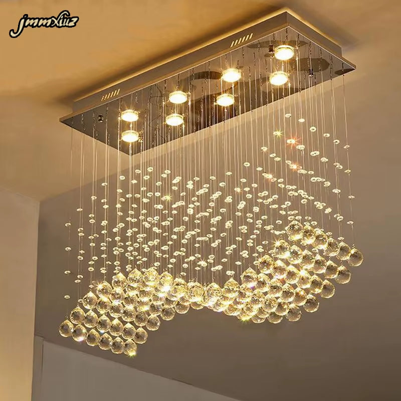 Modern LED Rectangle Living Room K9 Crystal Chandeliers Light Fixtures for Cafe Office Indoor Home Lamp Fixtures