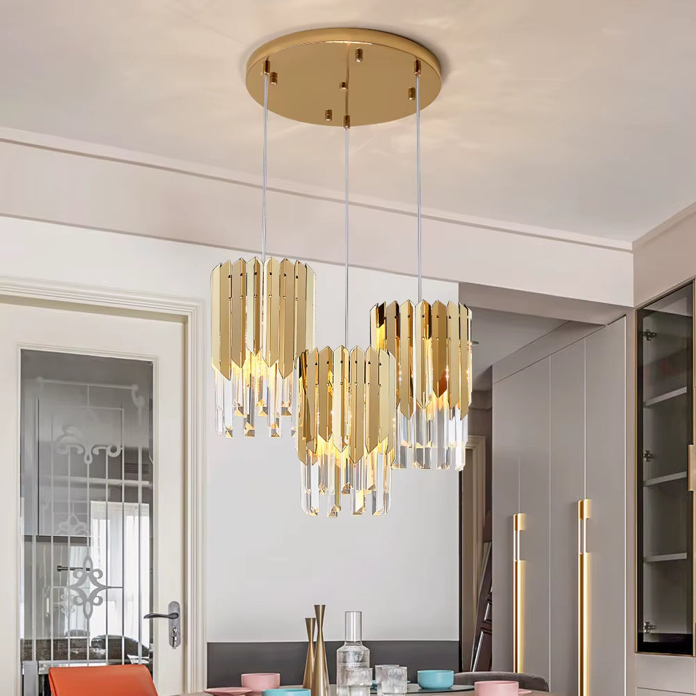 Small round Gold K9 Crystal Modern Led Chandelier for Living Room Kitchen Dining Room Bedroom Bedside Luxury Indoor Lighting