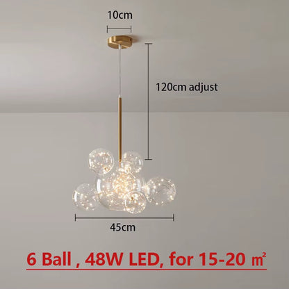 Modern Spheres LED Chandelier Glass Bubbles Ball Gold Pendant Lighting for Dinning Living Room Kitchen Bar Bedroom Hanging Lamp