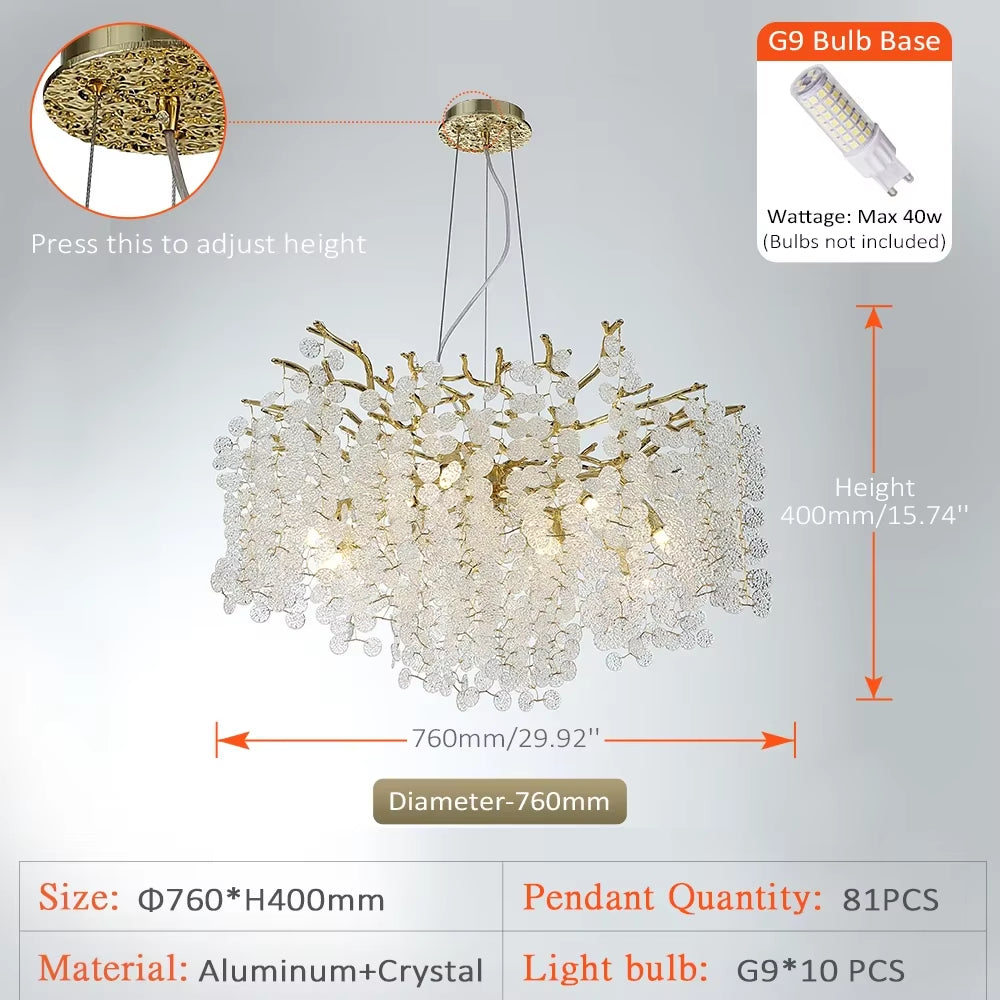 Modern Crystal Chandeliers Lucky Gold Money Tree Pendant Lamp for Dining Room Bedroom,Living Room Home Decoration