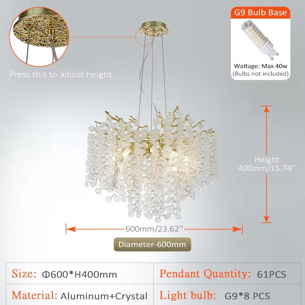 Modern Crystal Chandeliers Lucky Gold Money Tree Pendant Lamp for Dining Room Bedroom,Living Room Home Decoration