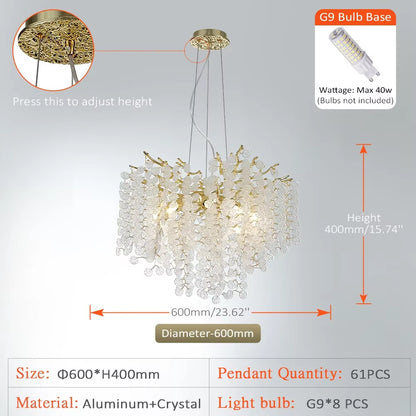 Modern Crystal Chandeliers Lucky Gold Money Tree Pendant Lamp for Dining Room Bedroom,Living Room Home Decoration