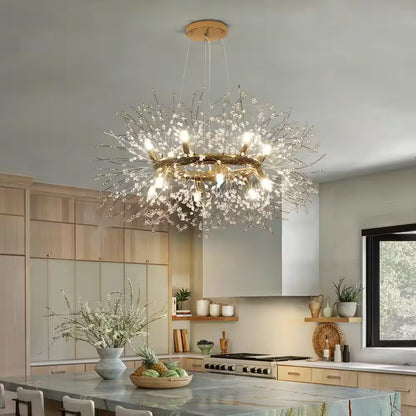 Calzada Decor 12-Light Gold Dandelion Firework Chandelier, round Pendant Ceiling Lighting