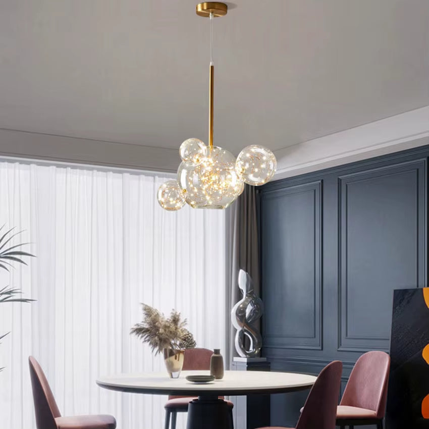 Modern Spheres LED Chandelier Glass Bubbles Ball Gold Pendant Lighting for Dinning Living Room Kitchen Bar Bedroom Hanging Lamp