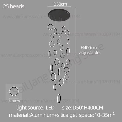 2024 Modern LED Chandelier Household Lighting Circular Ring Ceiling Chandelier Suspension Lamp Villa Nordic Staircase Chandelier