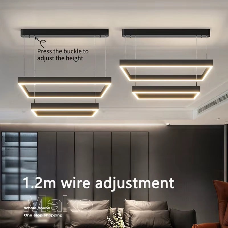 Modern LED Chandeliers for Living Dining Room Bedroom Nordic Minimalist Square Indoor Hanging Droplight Lighting Fixture