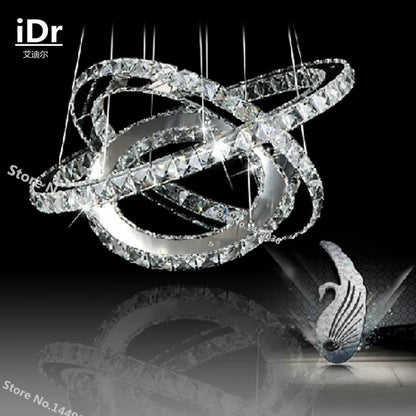 3 Rings Crystal LED Chandelier Light Fixture Crystal Light Lustre Hanging Suspension Light for Dining Room, Foyer, Stairs C-018