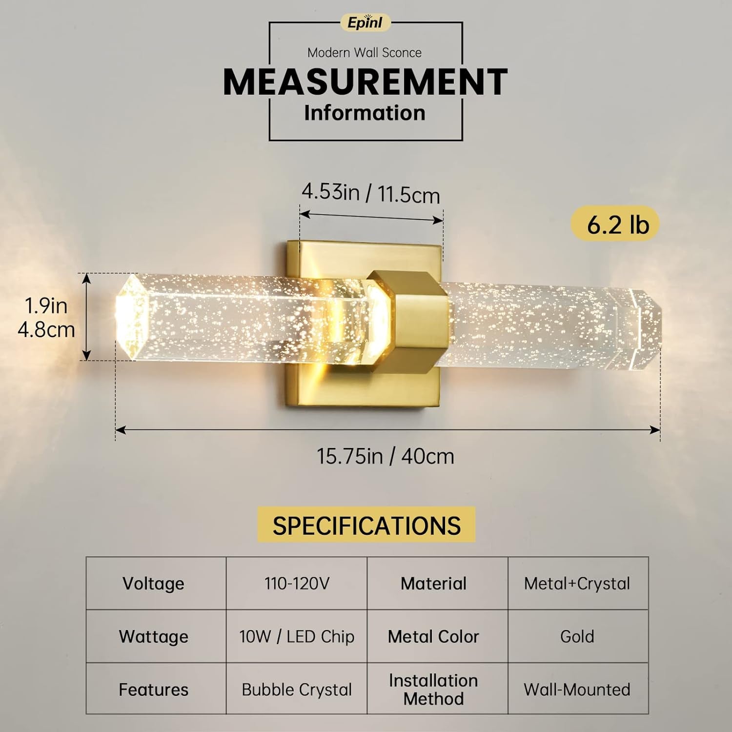 Bathroom Sconce Wall Lighting - Modern Gold Wall Sconce Crystal Wall Light 3000K LED Wall Mount Light Vertical and Horizontal Bathroom Vanity Light Fixture for Living Room Bedroom