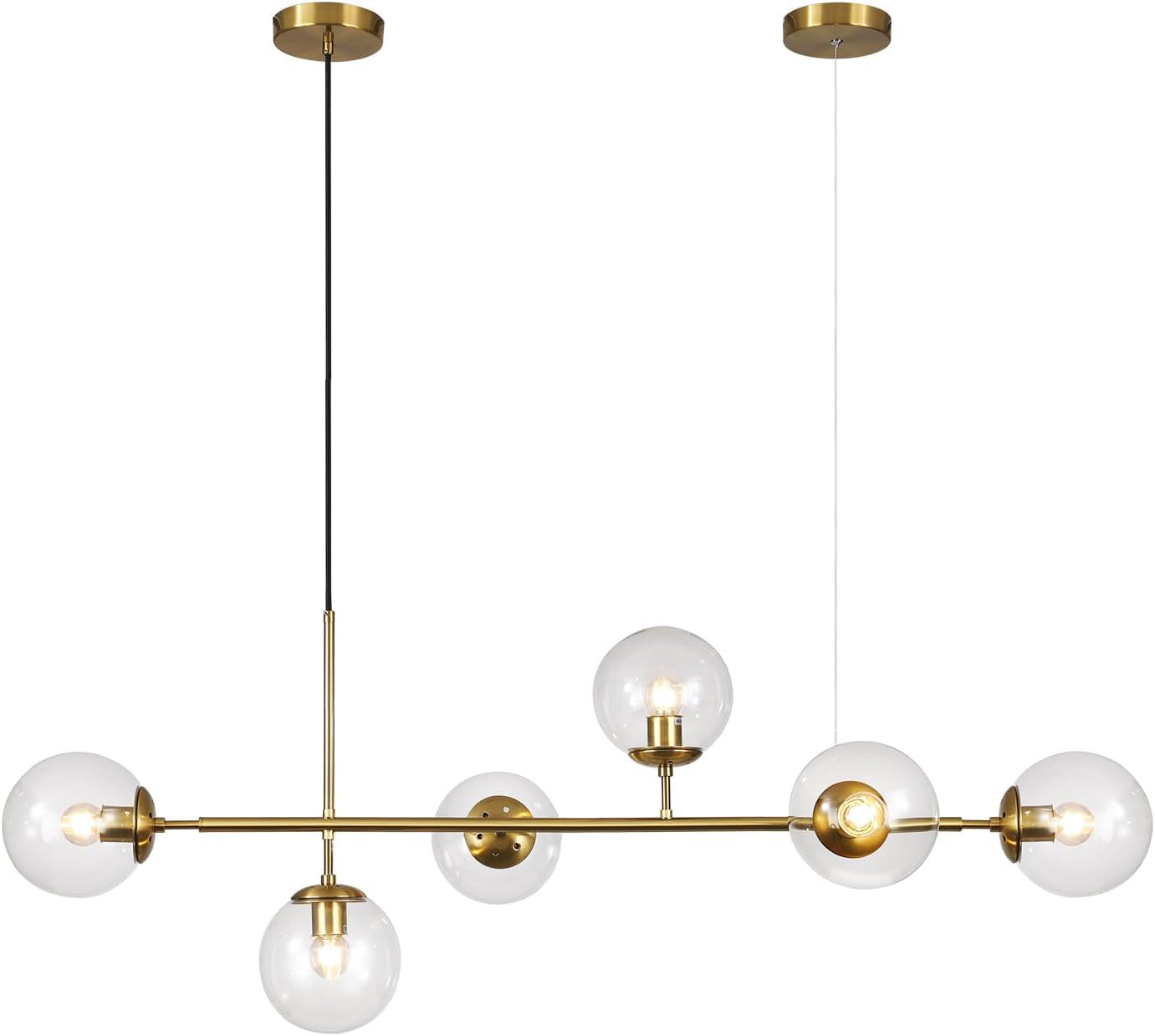 Lighting 6 Light Bubble Chandelier Lighting Clear Glass Globe Chandelier Brass Gold Linear Chandelier Mid Century Modern Pendant Light for Living Room Kitchen Island Dining Room