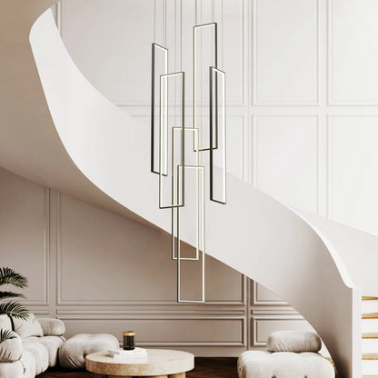 Keysha 6 - Light Unique Rectangle LED Dimmable Pendant Long Staircase Chandelier