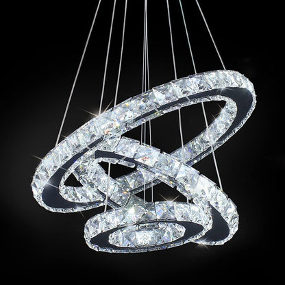 LED Chandeliers Modern Ceiling Light Fixture 3 Rings Adjustable Stainless Steel Pendant Light Chandelier for Bedrooms Living Room (Cool White)