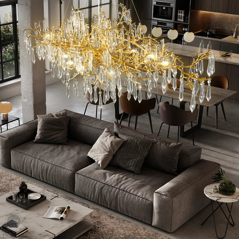 Modern Luxury Crystal Chandelier Branch Ceiling Crystal Chandelier Gold for Kitchen Dining Living Room Bedroom Chandeliers