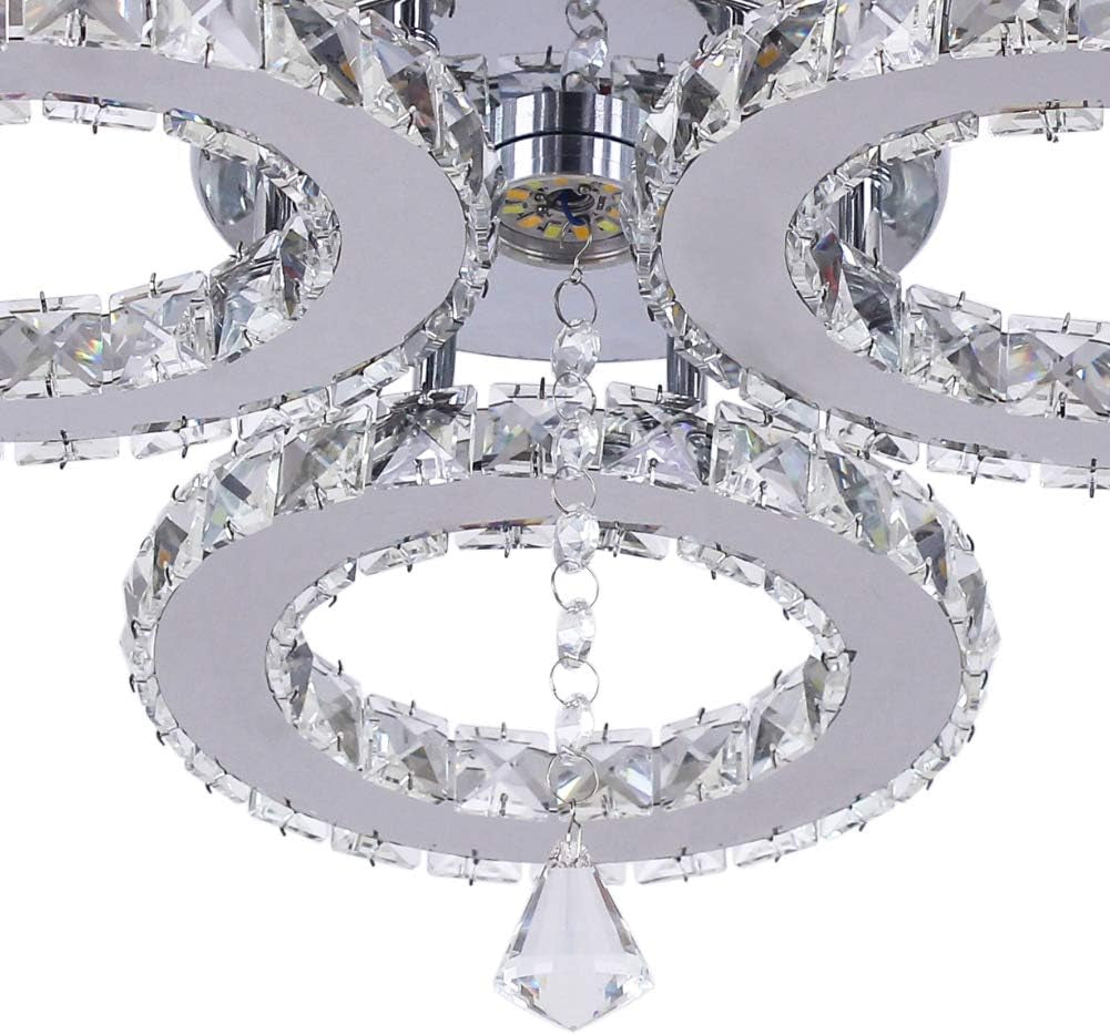 LED Crystal Ceiling Light 13X3.5 Inches 3 Rings Crystal Chandelier Flush Mount Lighting Fixture for Bedroom Hobby Living Room (Cool White)