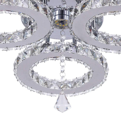 LED Crystal Ceiling Light 13X3.5 Inches 3 Rings Crystal Chandelier Flush Mount Lighting Fixture for Bedroom Hobby Living Room (Cool White)