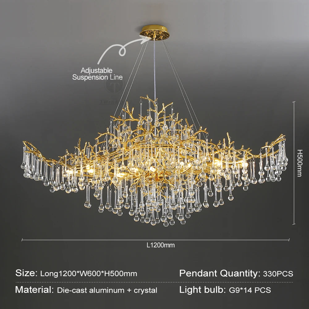 Modern Luxury Crystal Chandelier Branch Ceiling Crystal Chandelier Gold for Kitchen Dining Living Room Bedroom Chandeliers