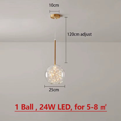 Modern Spheres LED Chandelier Glass Bubbles Ball Gold Pendant Lighting for Dinning Living Room Kitchen Bar Bedroom Hanging Lamp