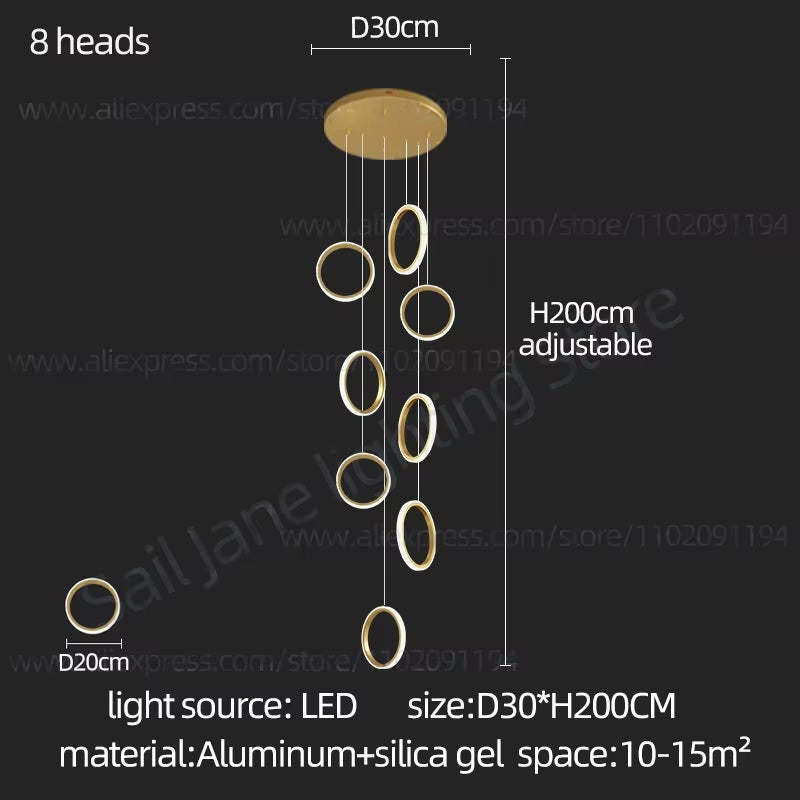 2024 Modern LED Chandelier Household Lighting Circular Ring Ceiling Chandelier Suspension Lamp Villa Nordic Staircase Chandelier