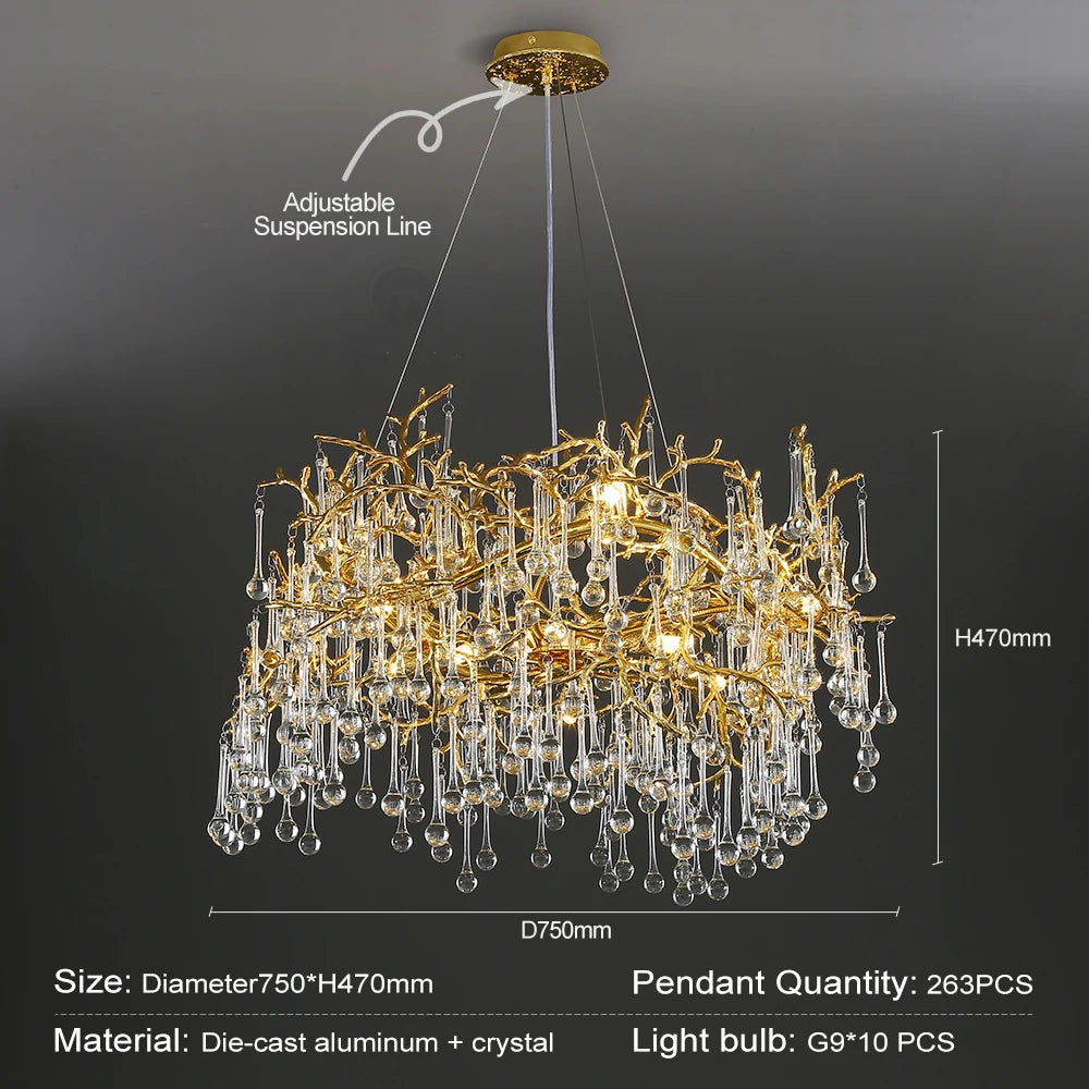 Modern Luxury Crystal Chandelier Branch Ceiling Crystal Chandelier Gold for Kitchen Dining Living Room Bedroom Chandeliers