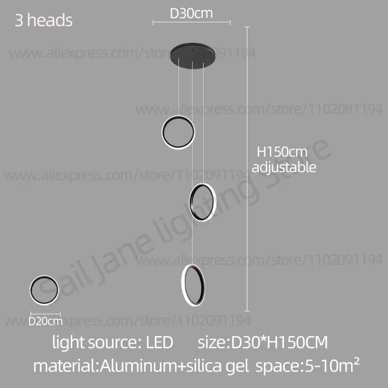 2024 Modern LED Chandelier Household Lighting Circular Ring Ceiling Chandelier Suspension Lamp Villa Nordic Staircase Chandelier